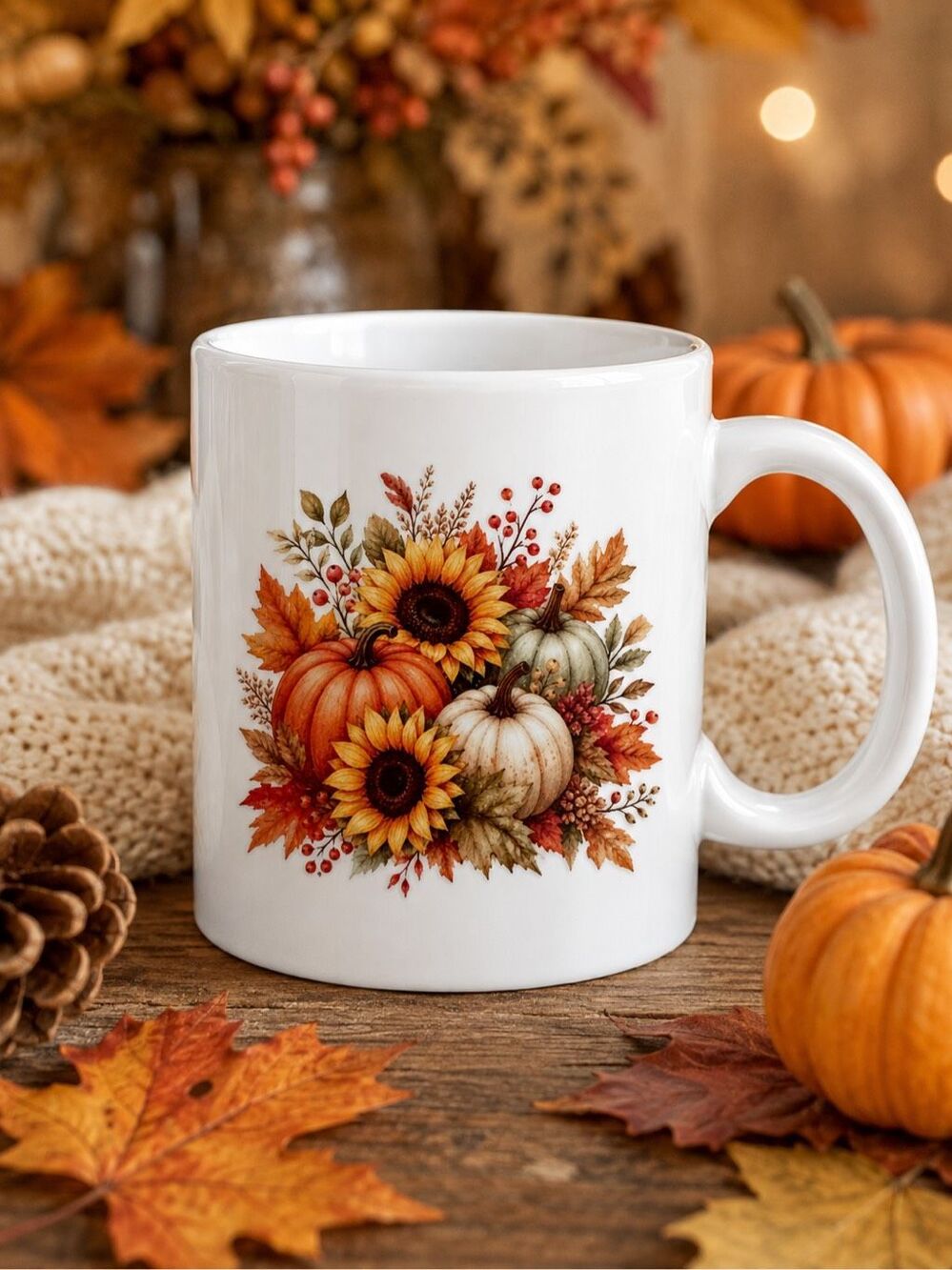 Fall Coffee Mug 12 oz Autumn Decor Pumpkin Spice Cozy Seasonal Gift Cup festive